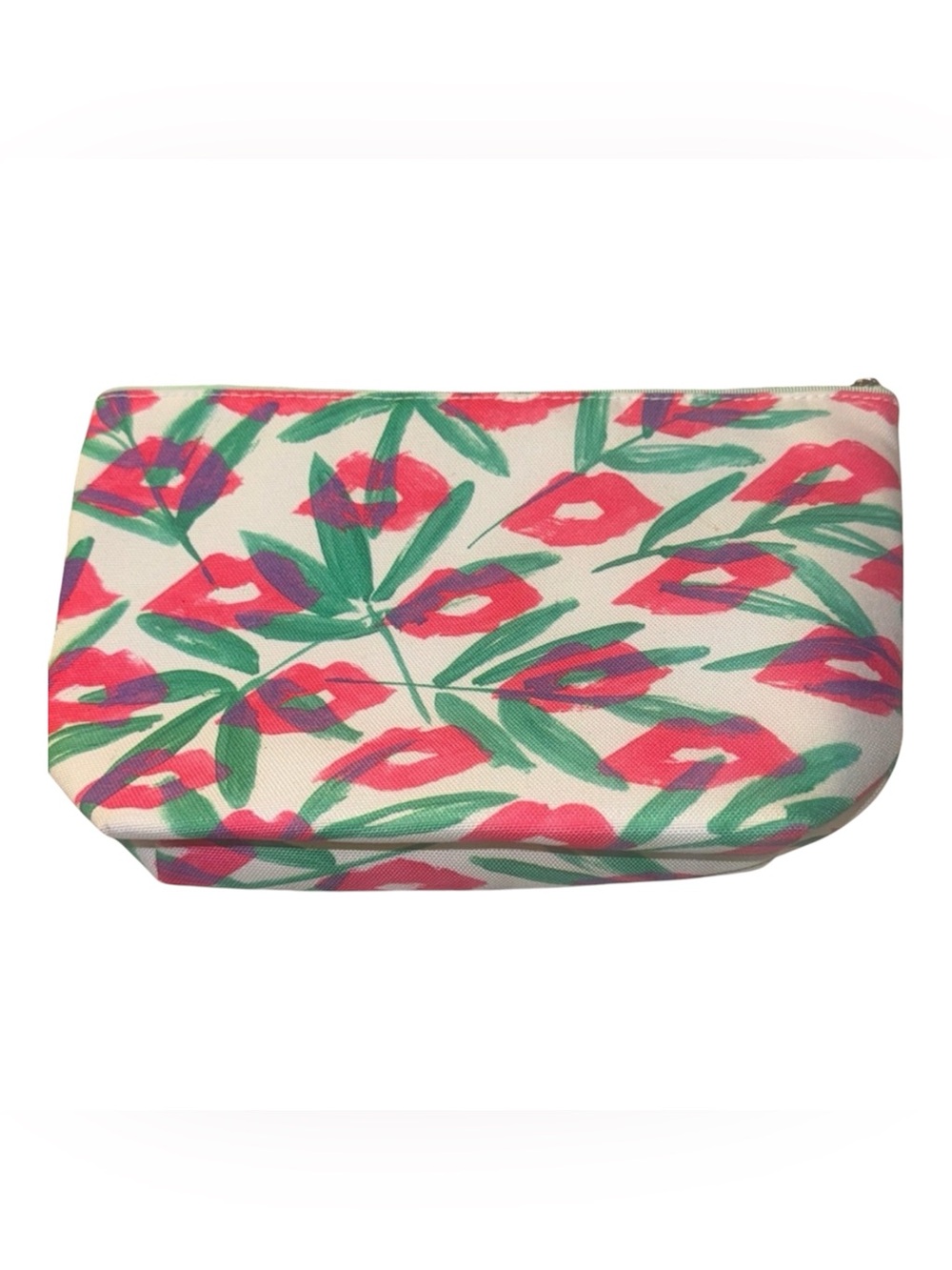 Clinique Cosmetic Bag with Red Lips and Green Floral Design - Picture 2 of 5